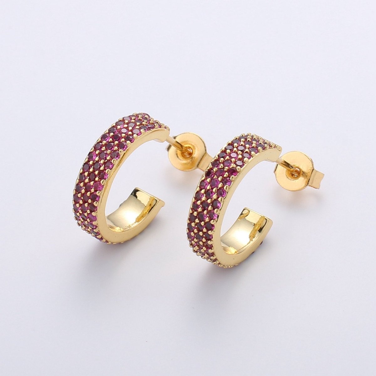 Dainty Hoop Earring in Clear Green Blue Pink Turquoise CZ Micro Pave Earring in Gold Plated lead free, nickel free K-598 K-600 K-601