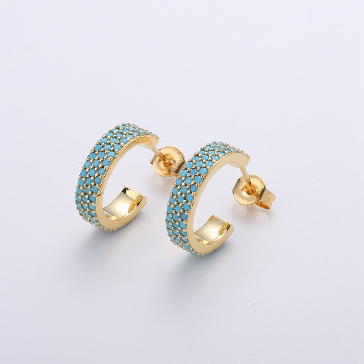 Dainty Hoop Earring in Clear Green Blue Pink Turquoise CZ Micro Pave Earring in Gold Plated lead free, nickel free K-598 K-600 K-601