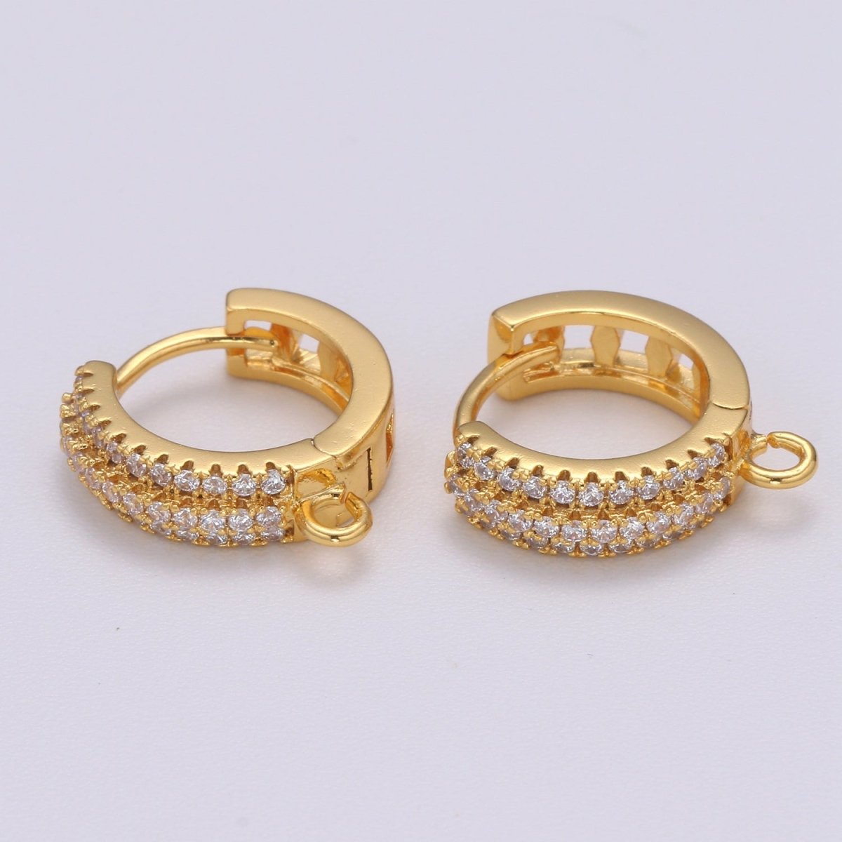 Dainty Huggie Earring 24K Gold Filled Cz Micro Pave Hoops with open link for Jewelry Making Supply L-232