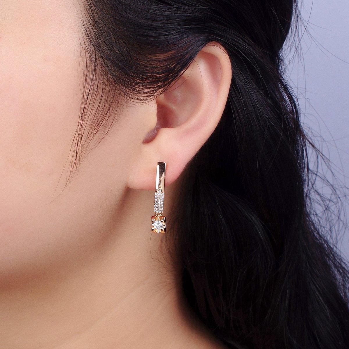 Dainty Huggie Earring Lever Back Earring with Small CZ Stone AB1057