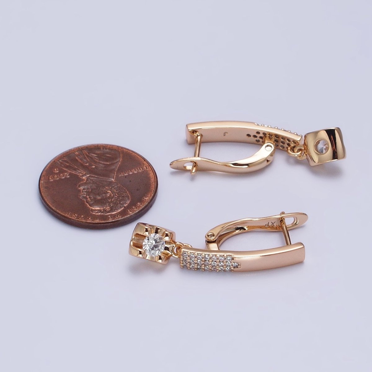 Dainty Huggie Earring Lever Back Earring with Small CZ Stone AB1057
