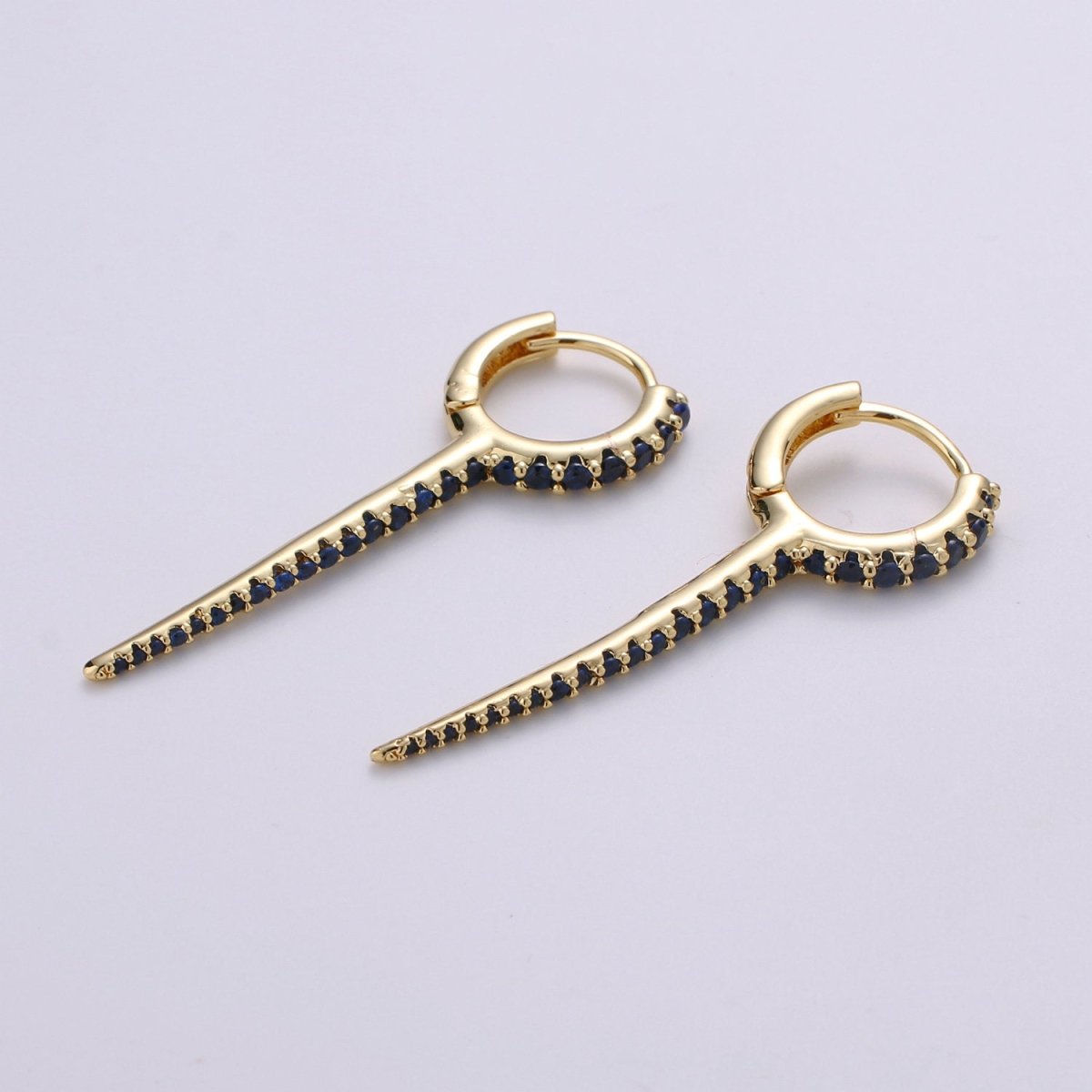 Dainty Huggie earrings, spike earrings, Multi Color hoop earrings, Long Gold Micro Pave Spike Earring Minimal Jewelry Q-165 - Q-171