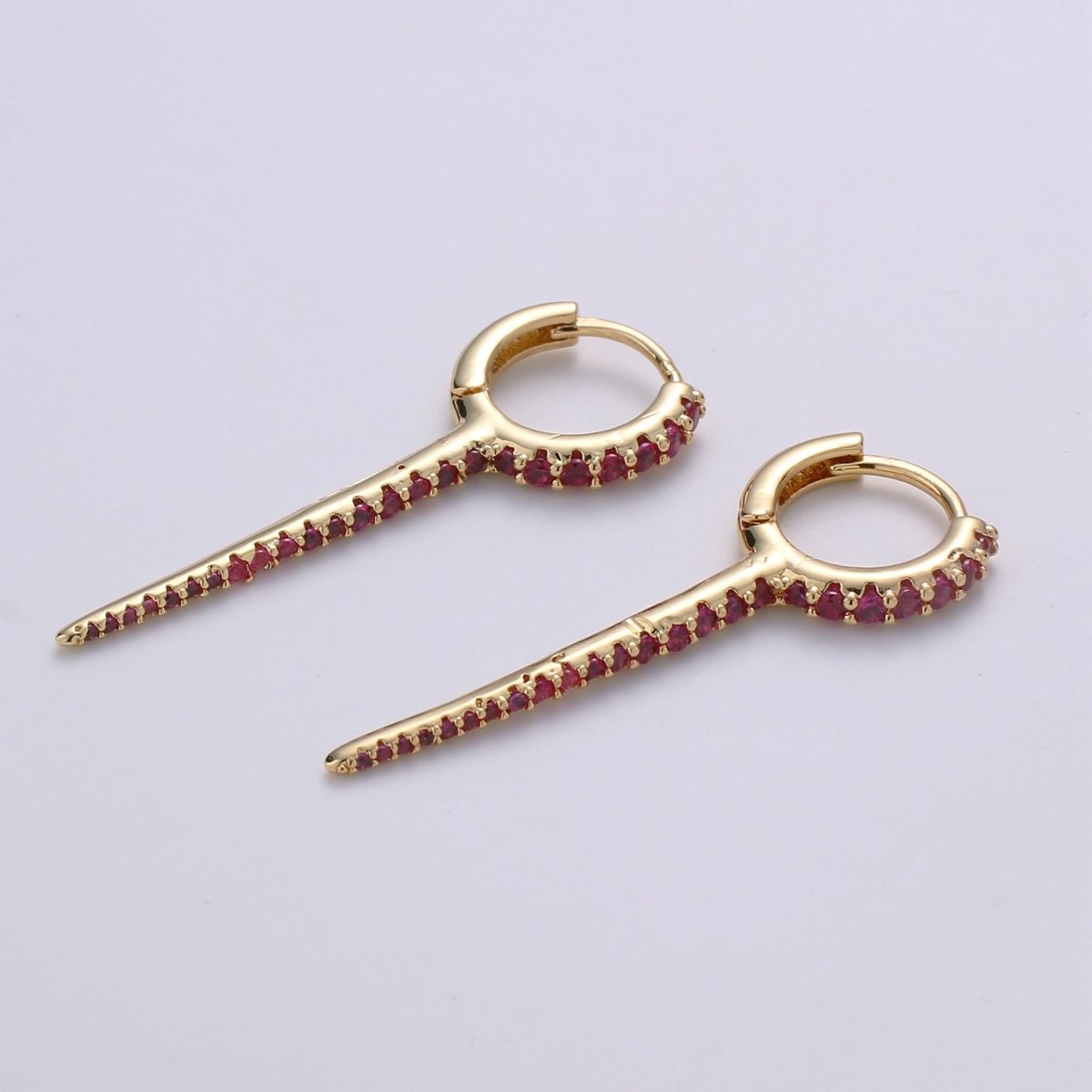 Dainty Huggie earrings, spike earrings, Multi Color hoop earrings, Long Gold Micro Pave Spike Earring Minimal Jewelry Q-165 - Q-171