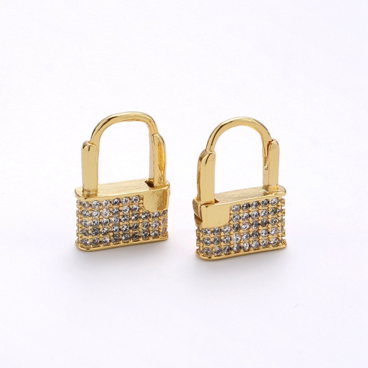 Dainty Huggie padlock Earrings, CZ Hoop Earrings, Gold Hoop PADLOCK Earrings, Micro Pave gold lock earrings, Love Lock Jewelry K-593