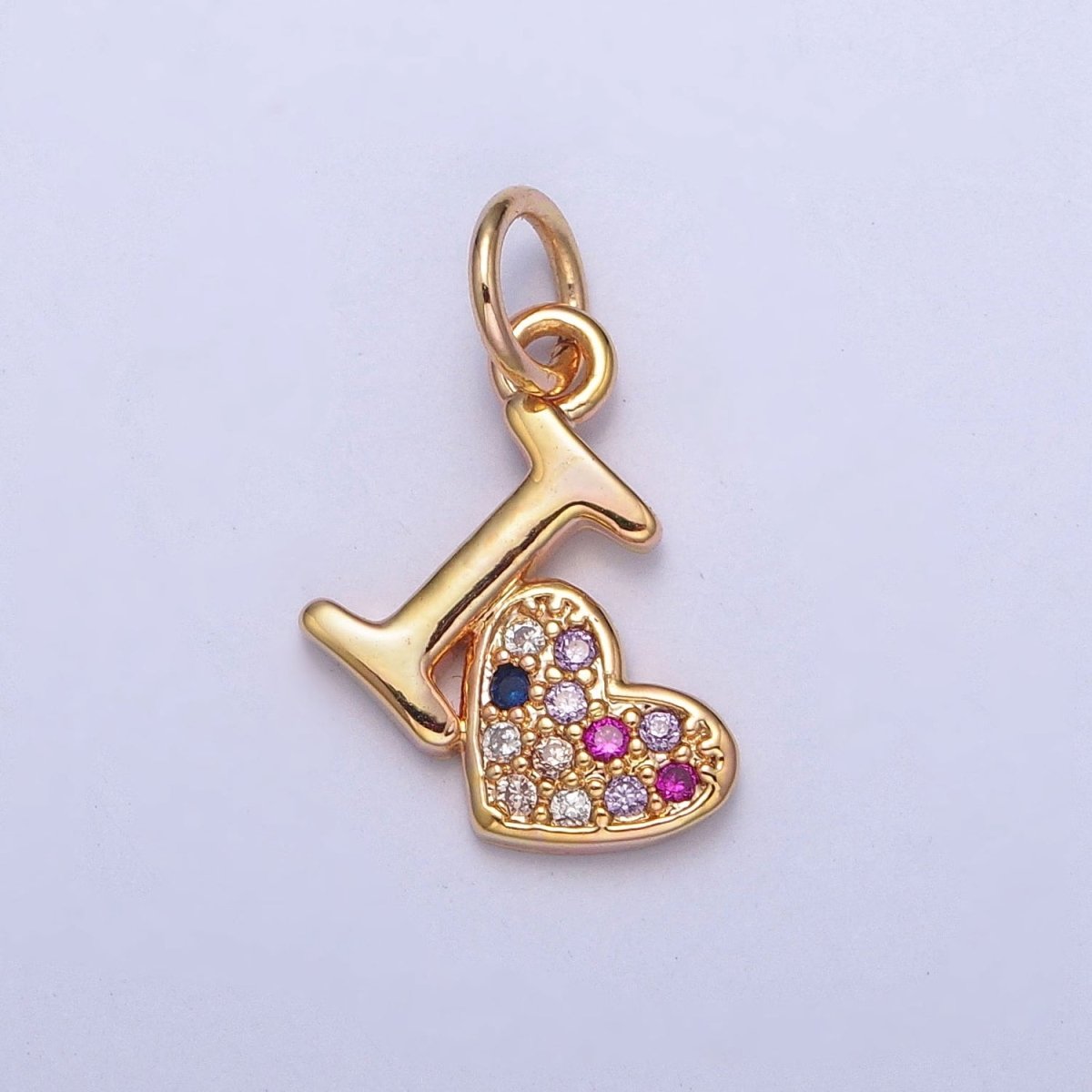 Dainty I Love Heart Charm Micro Paved Multicolor Cubic Zirconia Charm | X-231