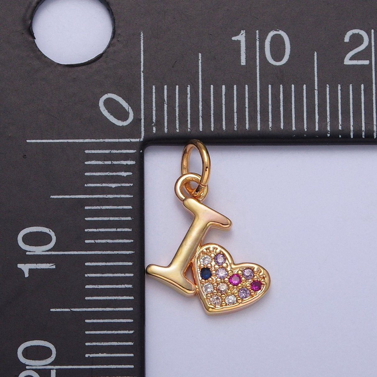Dainty I Love Heart Charm Micro Paved Multicolor Cubic Zirconia Charm | X-231