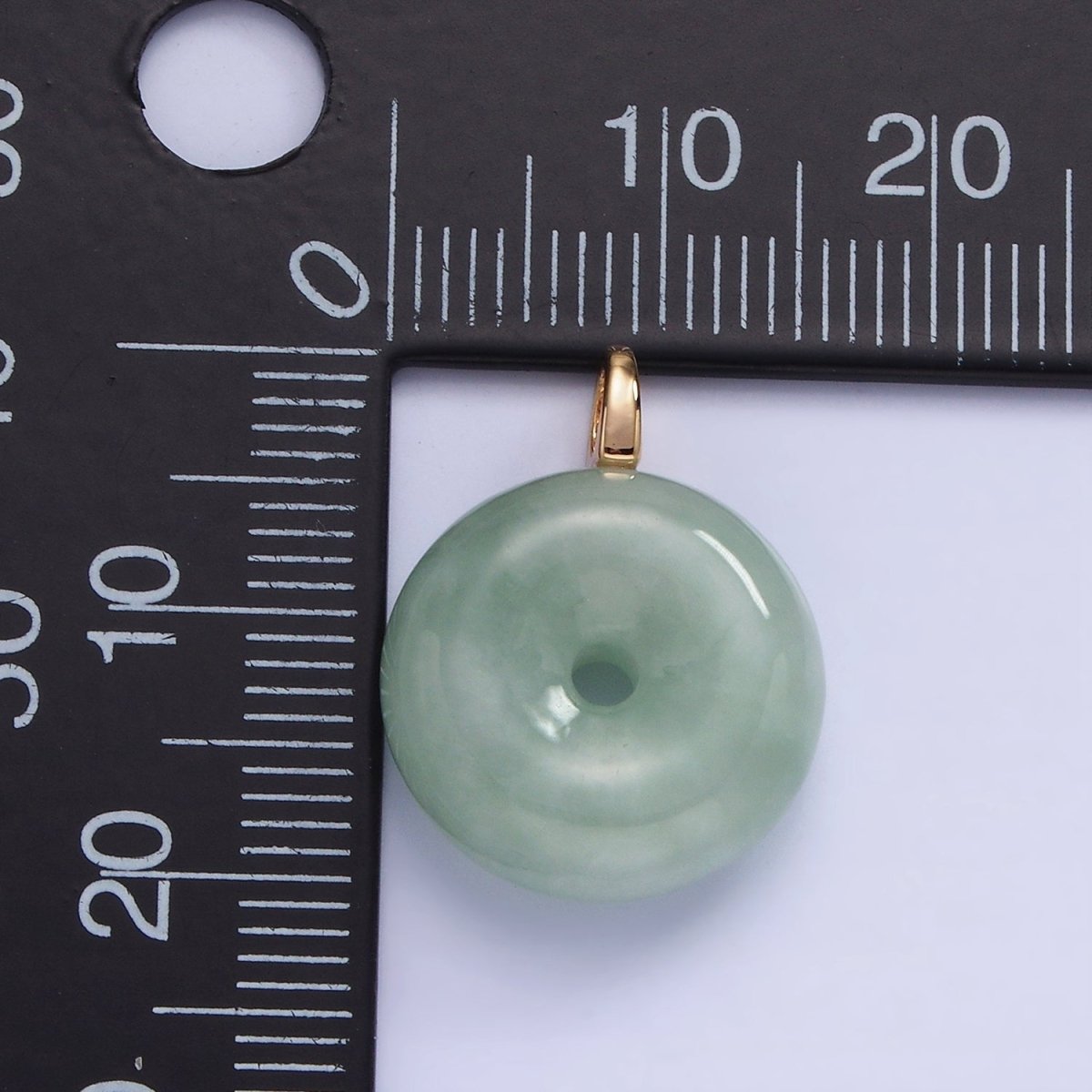 Dainty Jade Donut Round Pendant 14K Gold Filled Bail Good Luck Jewelry AG-708