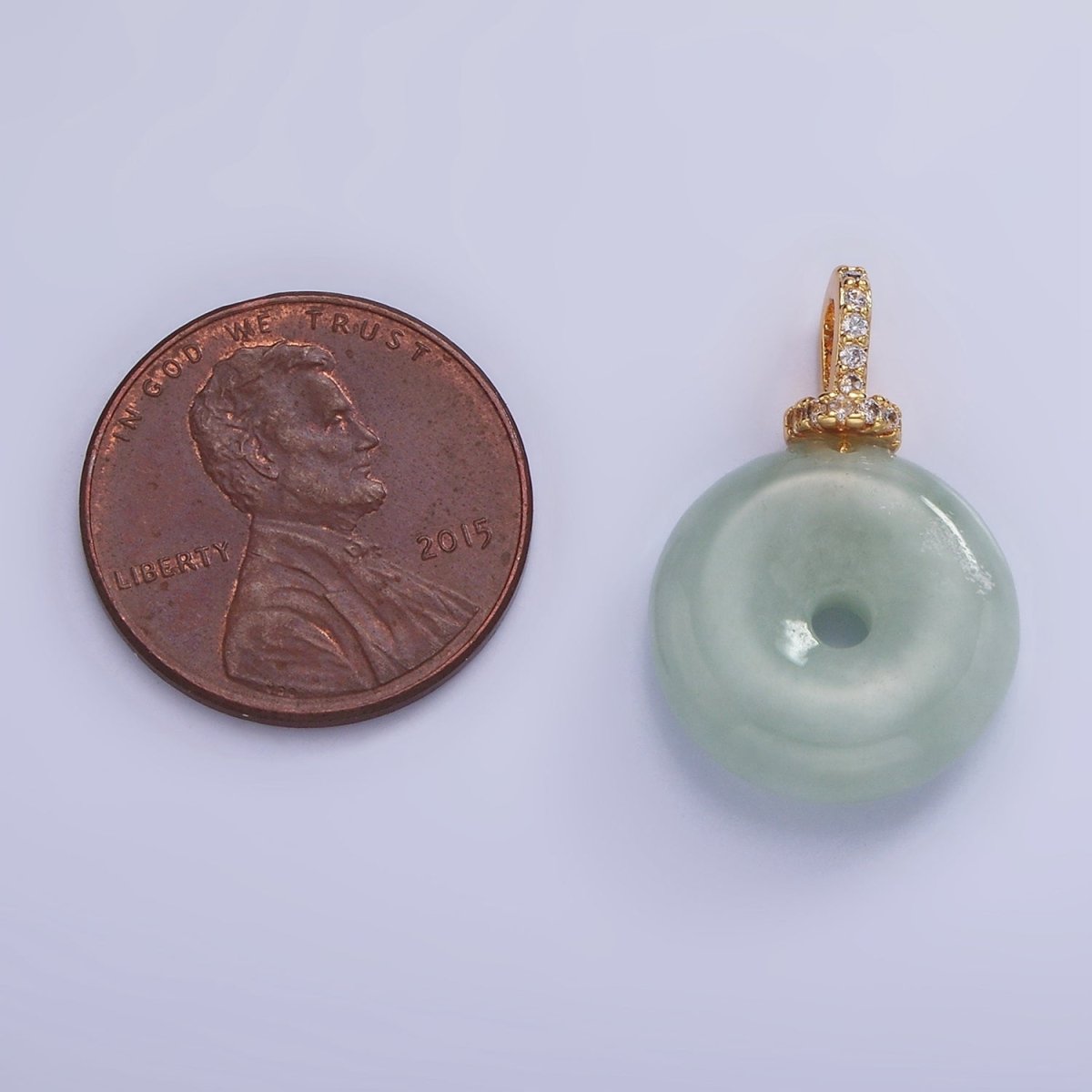 Dainty Jade Donut Round Pendant 14K Gold Filled Cz Bail Good Luck Jewelry AH-138