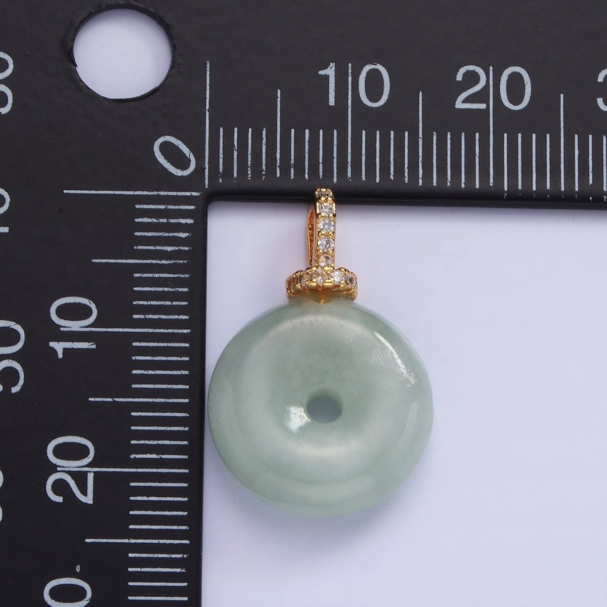 Dainty Jade Donut Round Pendant 14K Gold Filled Cz Bail Good Luck Jewelry AH-138
