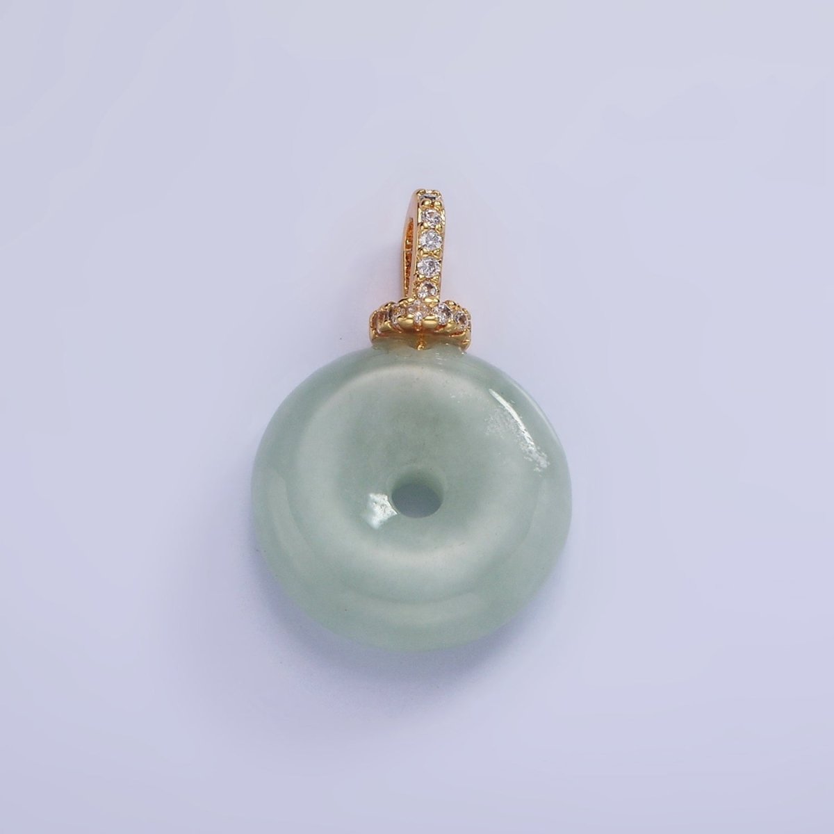 Dainty Jade Donut Round Pendant 14K Gold Filled Cz Bail Good Luck Jewelry AH-138