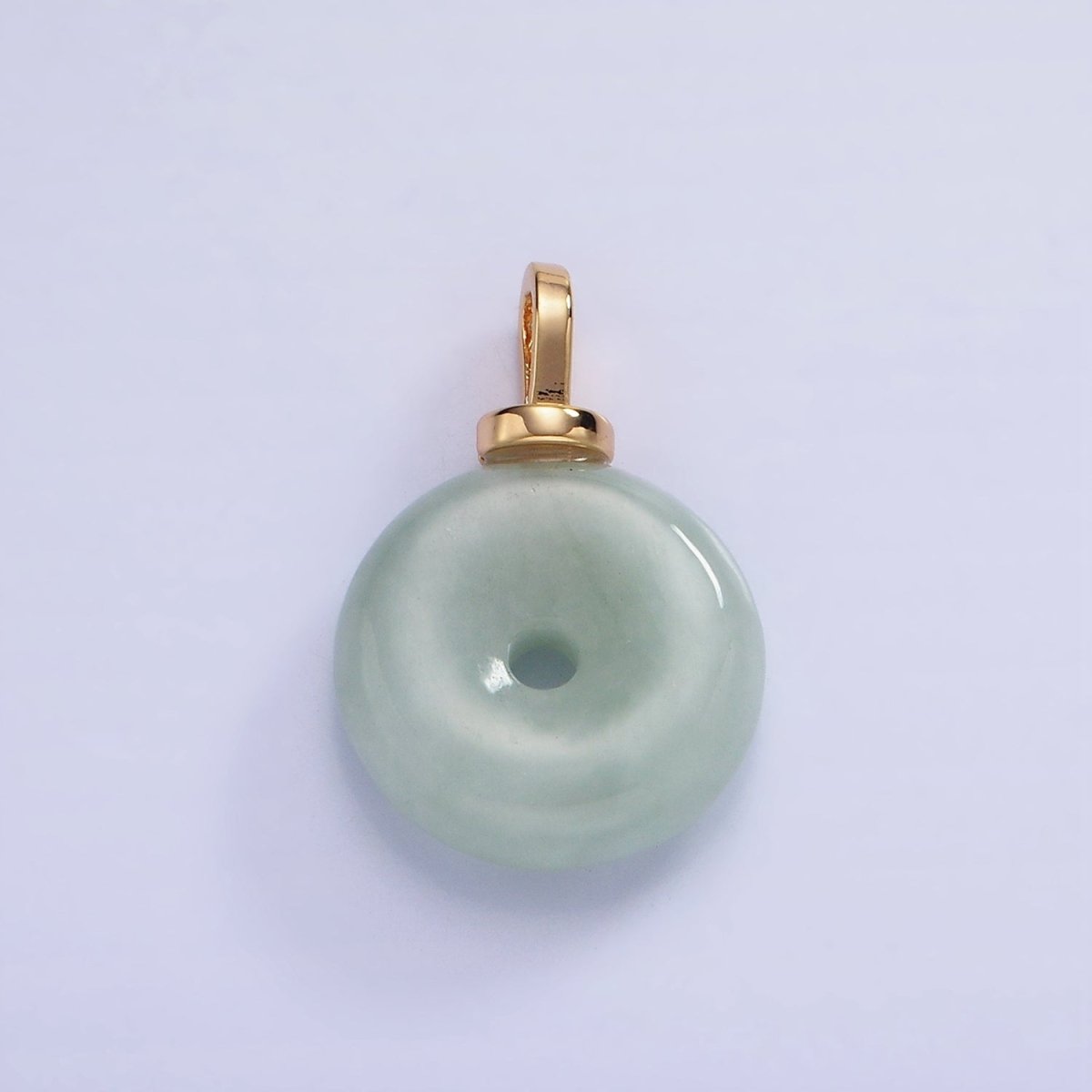 Dainty Jade Donut Round Pendant 14K Gold Filled Cz Bail Good Luck Jewelry AH-138