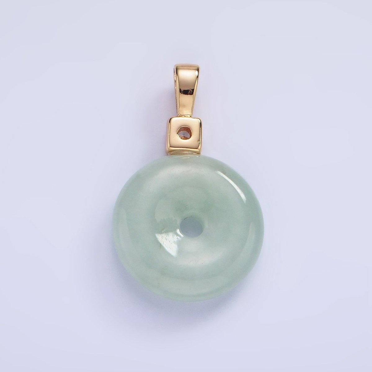 Dainty Jade Donut Round Pendant 14K Gold Filled CZ Bail Good Luck Jewelry AH136