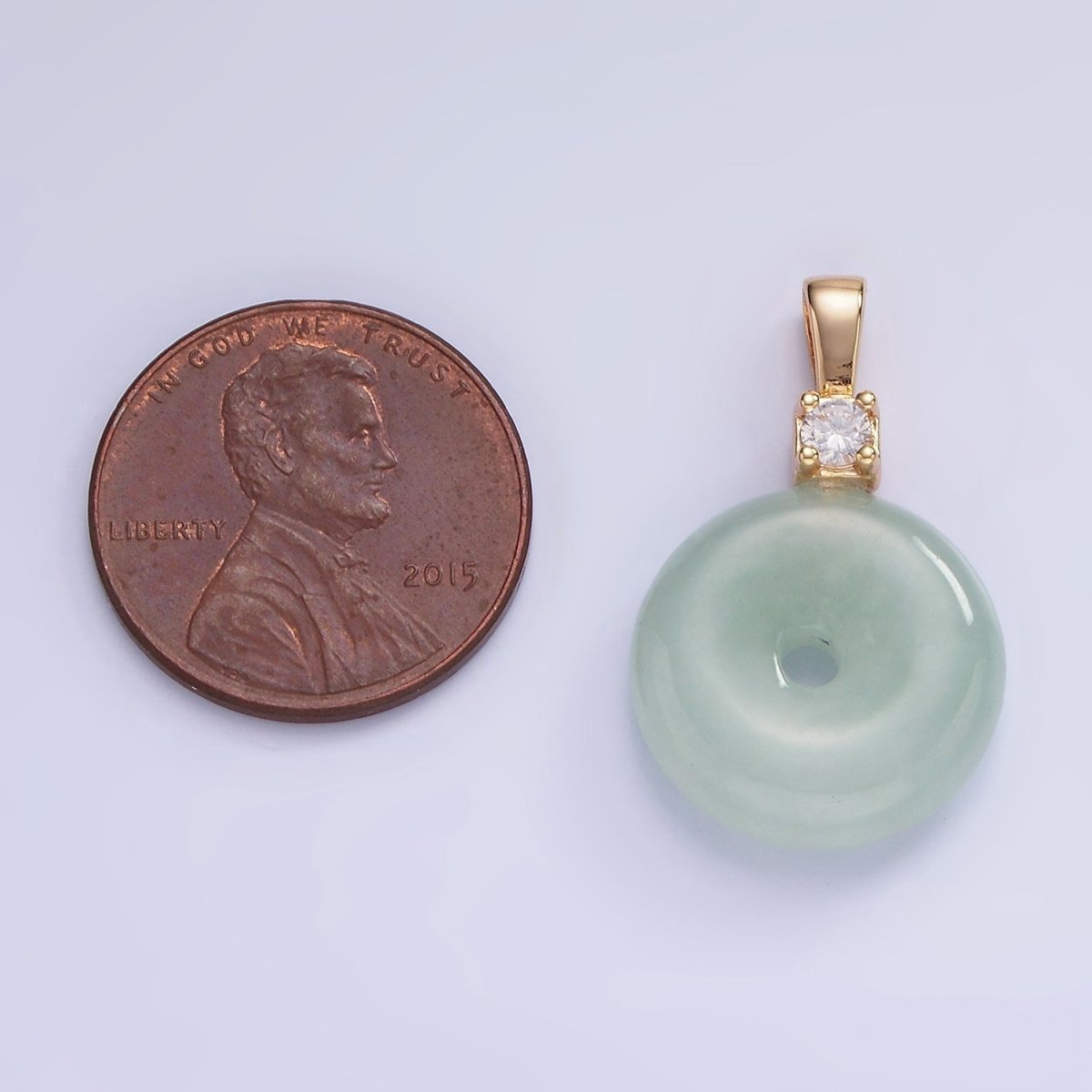 Dainty Jade Donut Round Pendant 14K Gold Filled CZ Bail Good Luck Jewelry AH136
