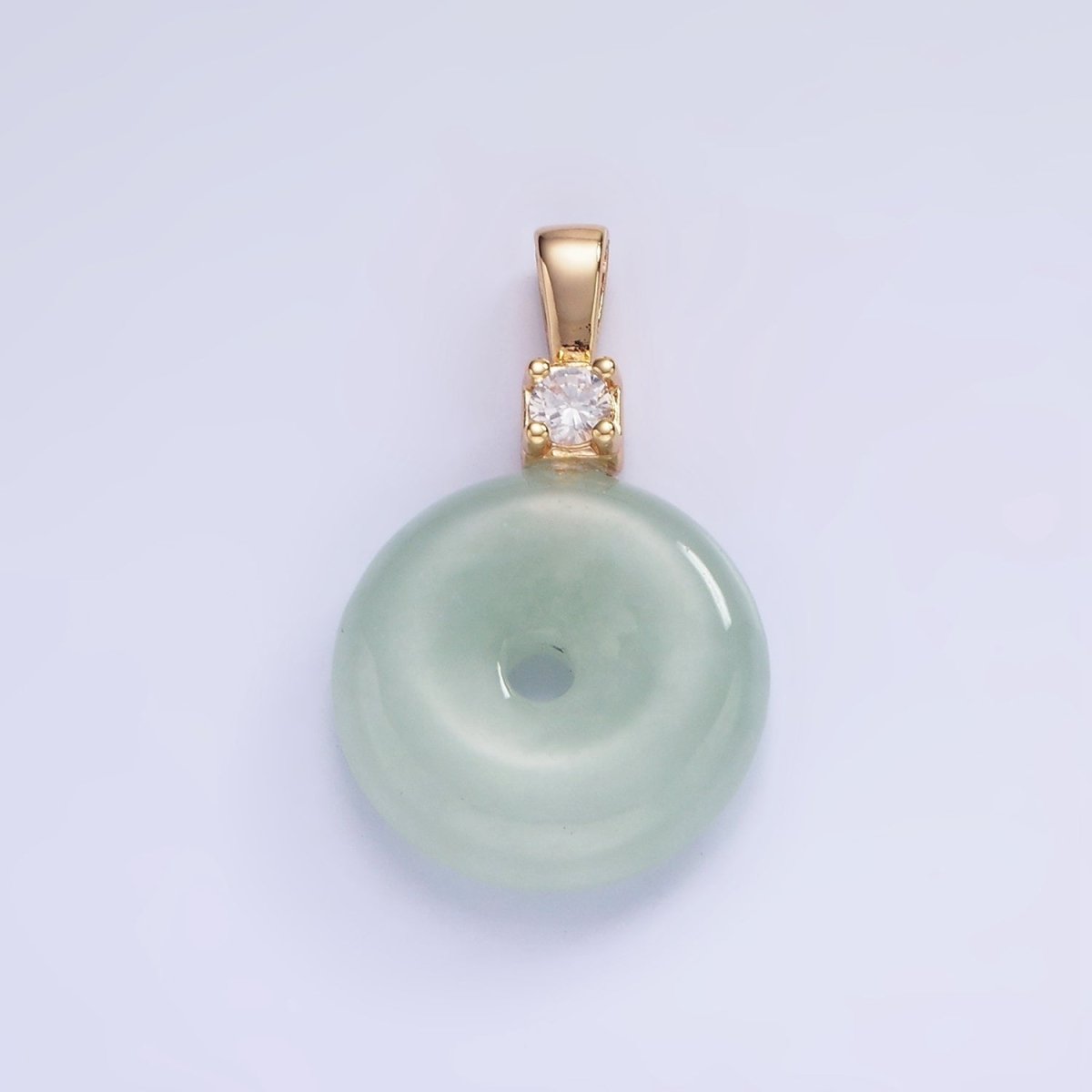 Dainty Jade Donut Round Pendant 14K Gold Filled CZ Bail Good Luck Jewelry AH136
