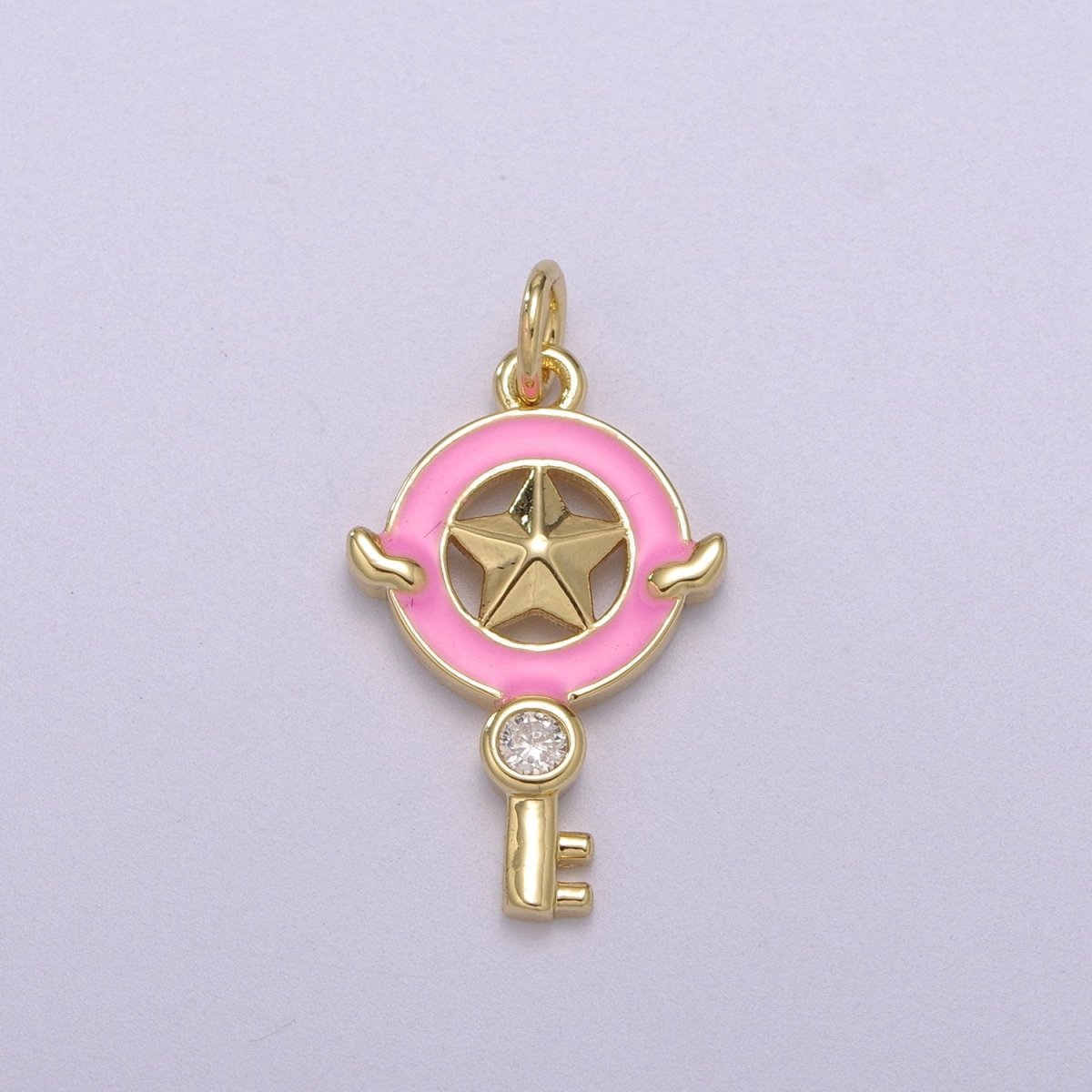 Dainty Key Clear CZ Enamel Colorful Star Shape Pendant 14K Gold Filled Enamel Charm, Necklace Bracelet Component M-686 - M-689