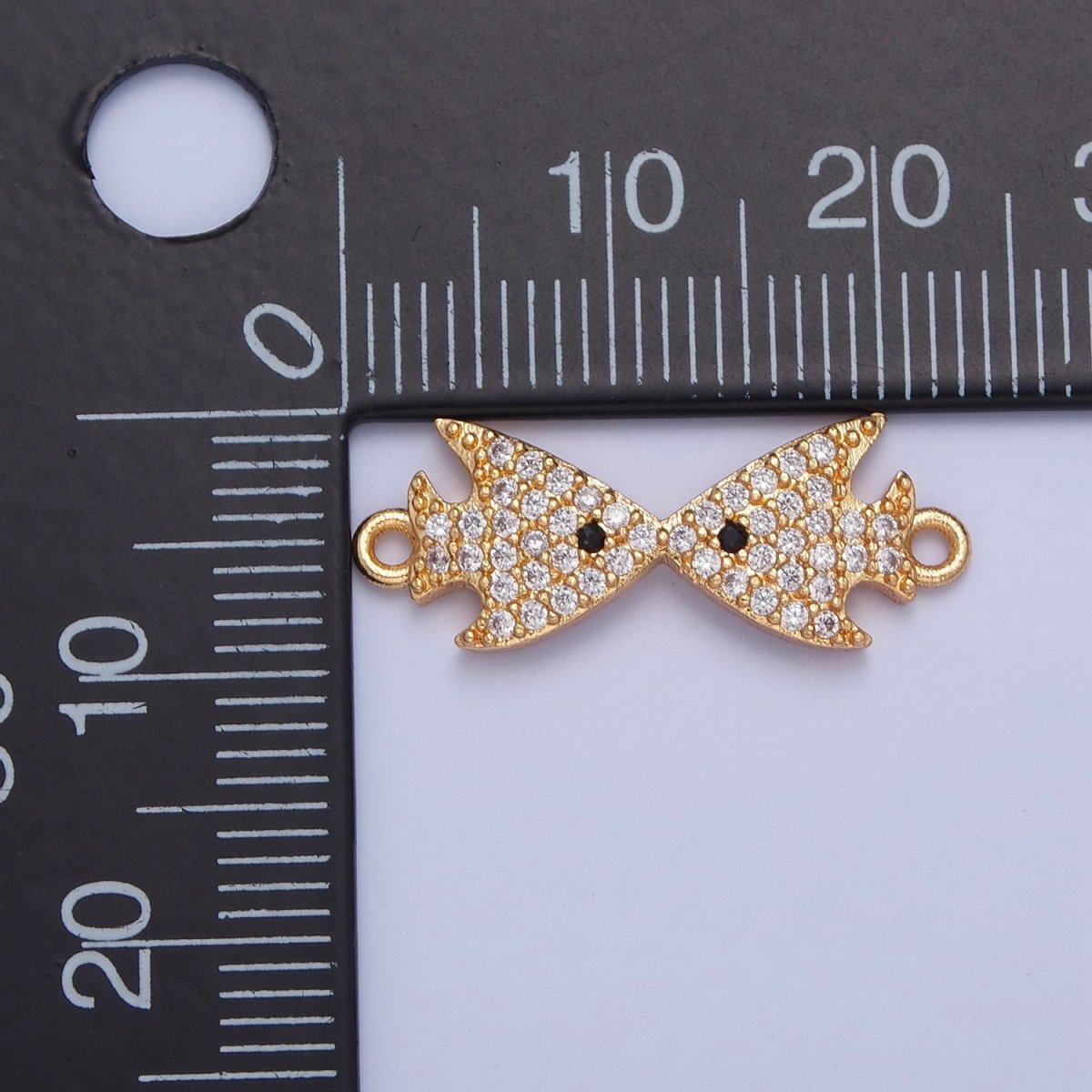 Dainty Kiss Fish CZ Gold Pave Charm Connector for Bracelet Necklace Supply F-321