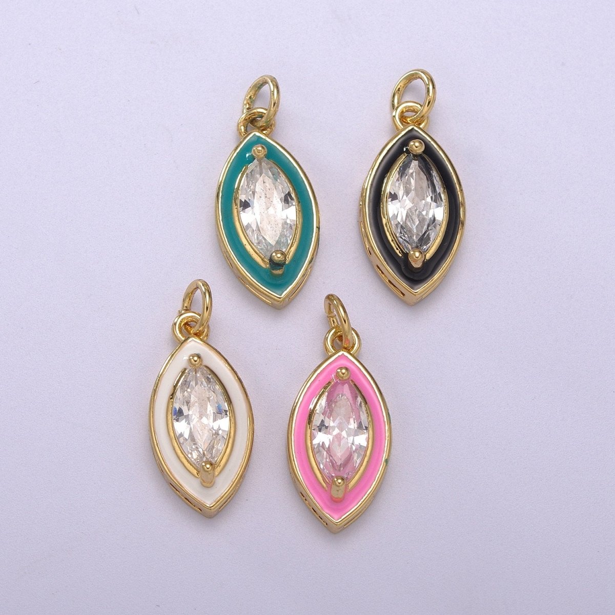Dainty Leaf Clear CZ Enamel Colorful Eye Shape Pendant 14K Gold Filled Enamel Charm, Necklace Bracelet Component M-682 - M-685