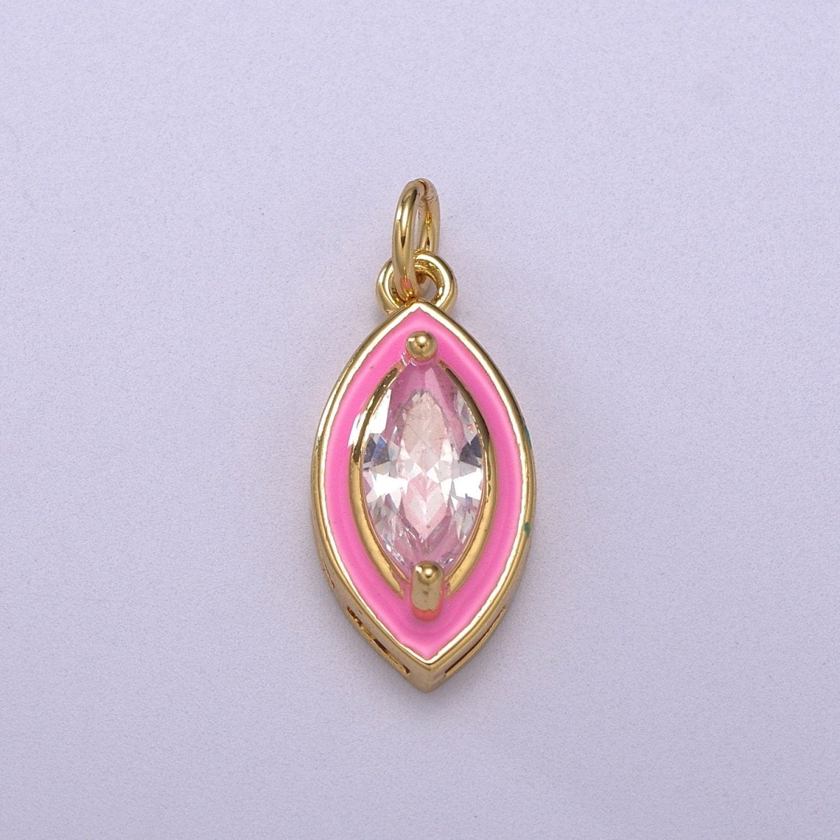 Dainty Leaf Clear CZ Enamel Colorful Eye Shape Pendant 14K Gold Filled Enamel Charm, Necklace Bracelet Component M-682 - M-685