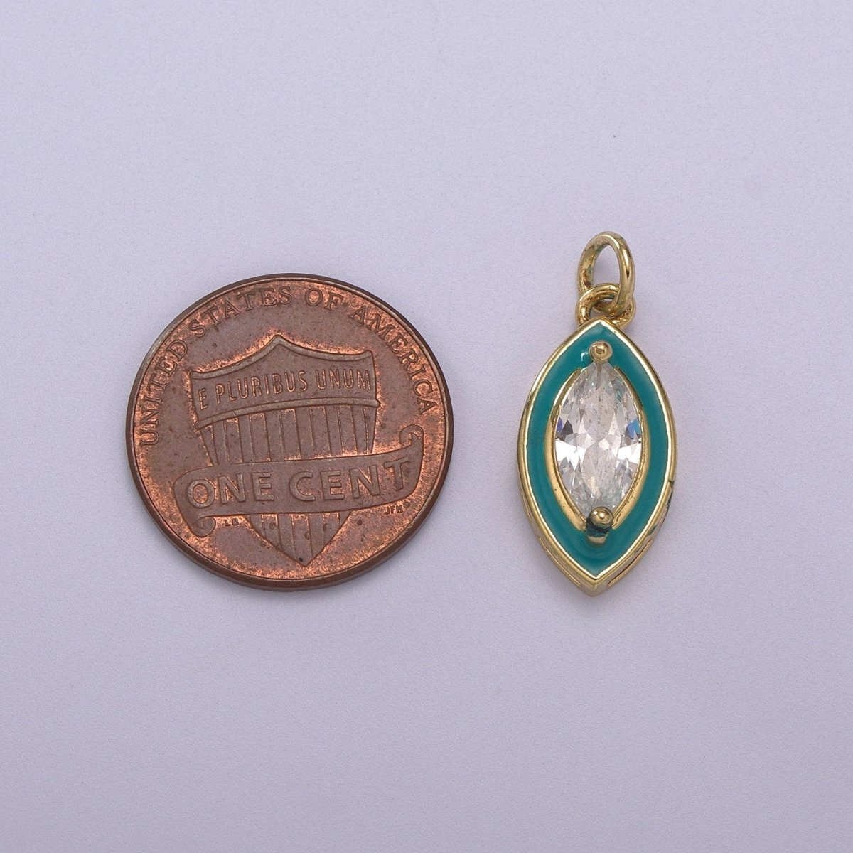 Dainty Leaf Clear CZ Enamel Colorful Eye Shape Pendant 14K Gold Filled Enamel Charm, Necklace Bracelet Component M-682 - M-685