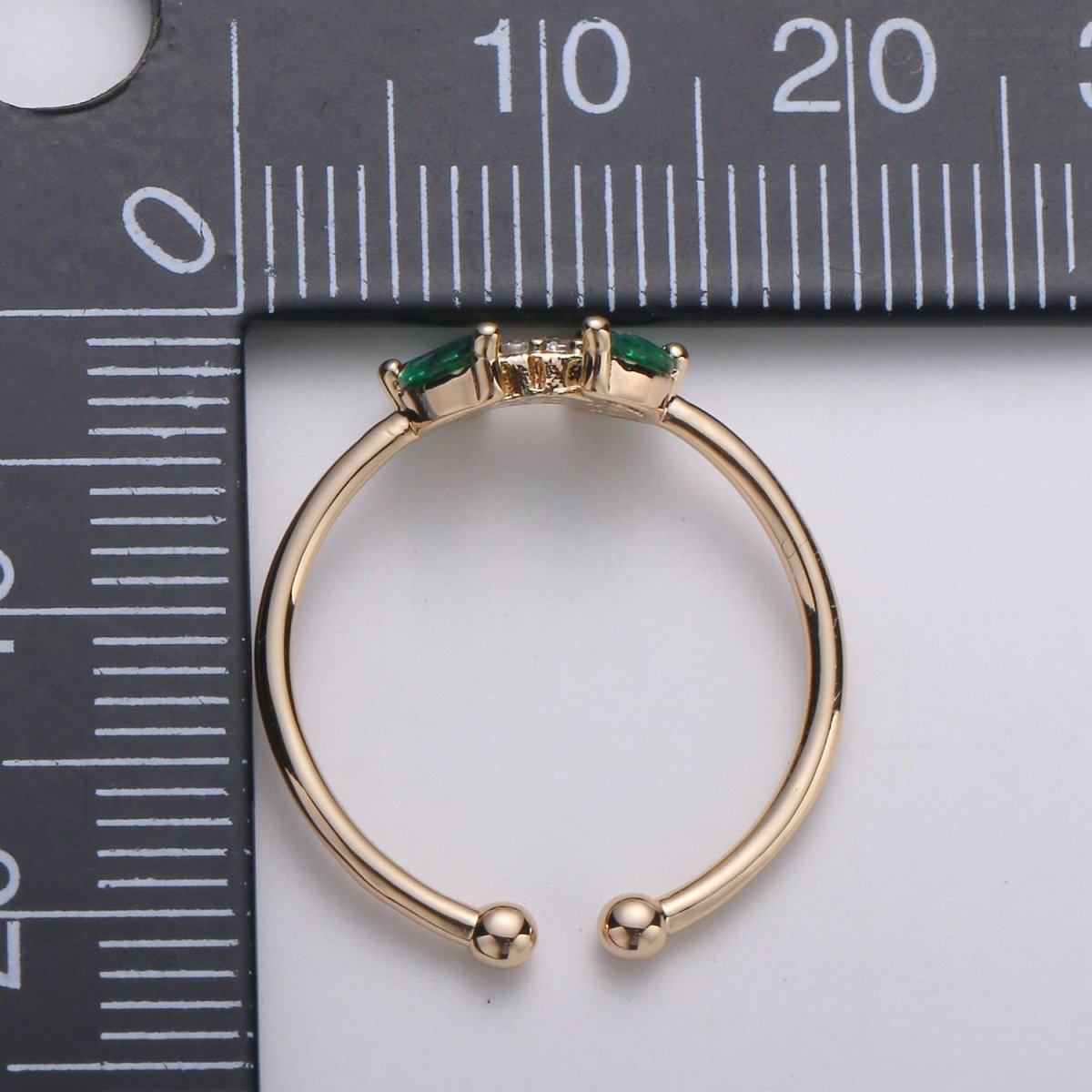 Dainty Leaf CZ Ring - 14k Gold Ring - Green Zirconia Ring - Gold Open Ring - Minimalist Ring Adjustable Layering Stacking Ring | R-140