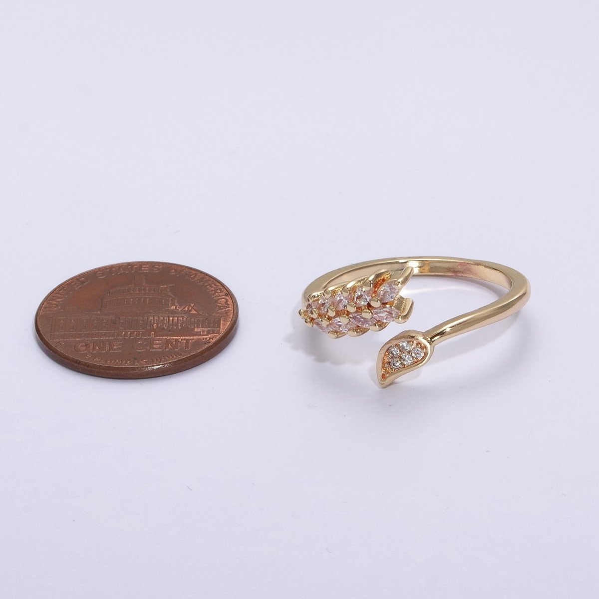 Dainty Leaf Ring Open Adjustable Micro Pave Ring for Minimalist Jewelry U-034
