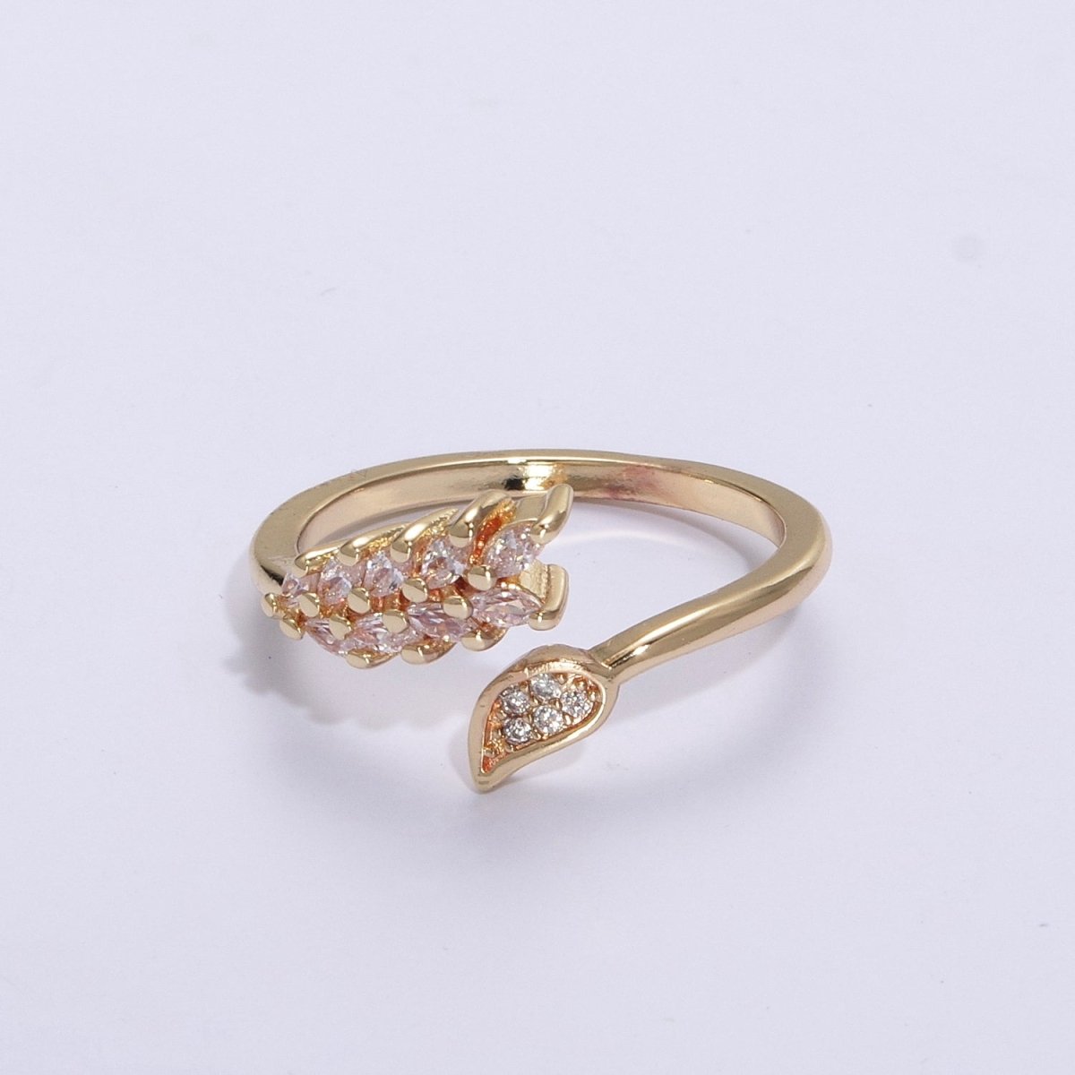 Dainty Leaf Ring Open Adjustable Micro Pave Ring for Minimalist Jewelry U-034