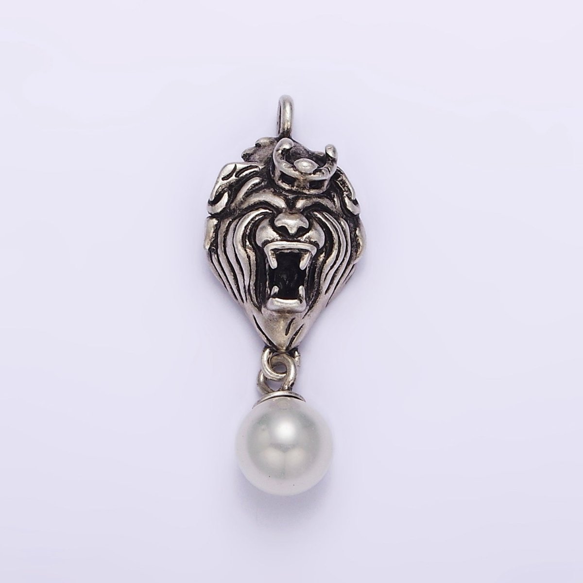 Dainty Lion King with Pearl Charm in 925 Sterling Silver Pendant SL-334