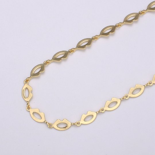 Dainty Lips Geometric chain by Yard Handmade chain, 5x12.8mm Kiss Lips, 24K Gold Filled Chain for Necklace Bracelet | ROLL-460 Clearance Pricing