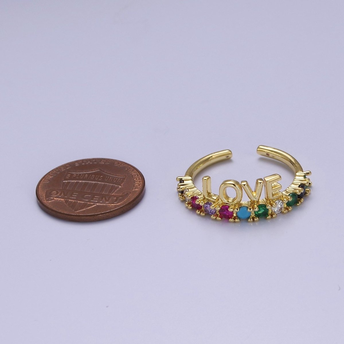 Dainty Love Script with Color CZ Stone Ring Gold Ring O-2108