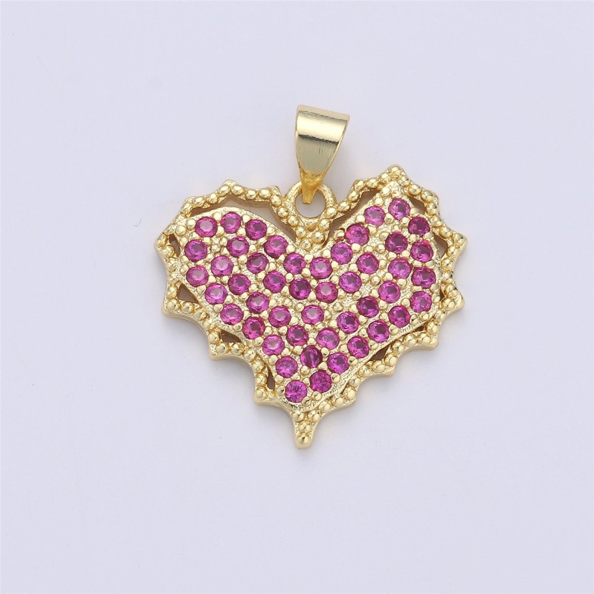 Dainty Magenta Micro Pave Heart Charm, Cubic Heart Shape Charm Gold Love Charm 25mm x 20mm for bracelet necklace earring charm Component I-356