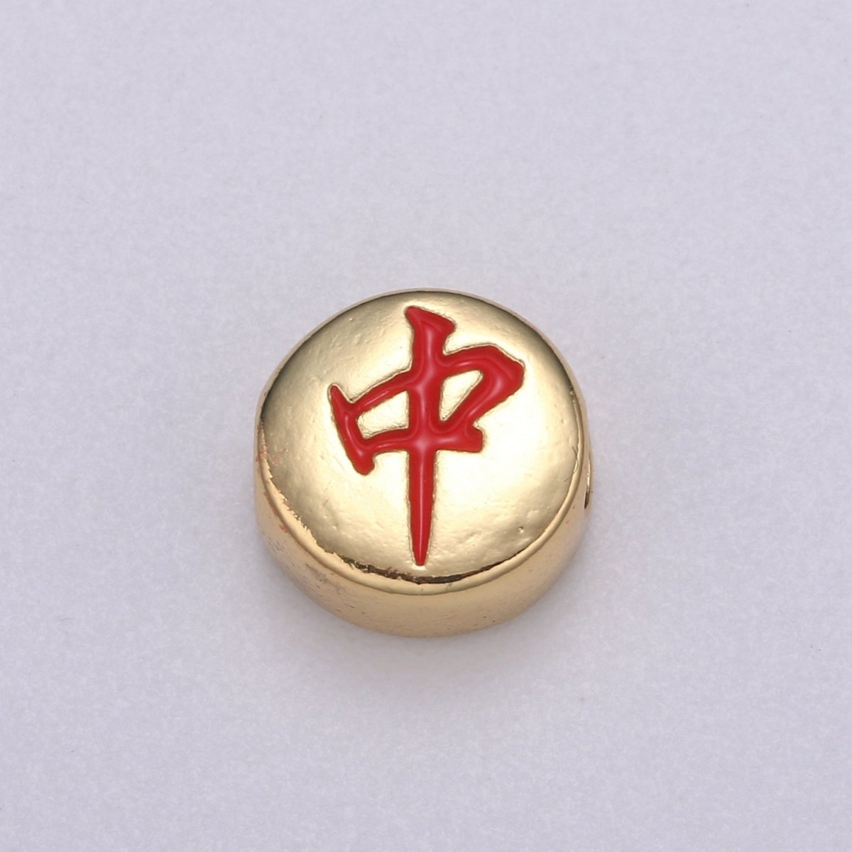 Dainty Mahjong Bead Charms for Jewelry Supply Gold Mahjong Tile Bead Spacer Chinese Character Red Dragon Center Tile Wealth B-490