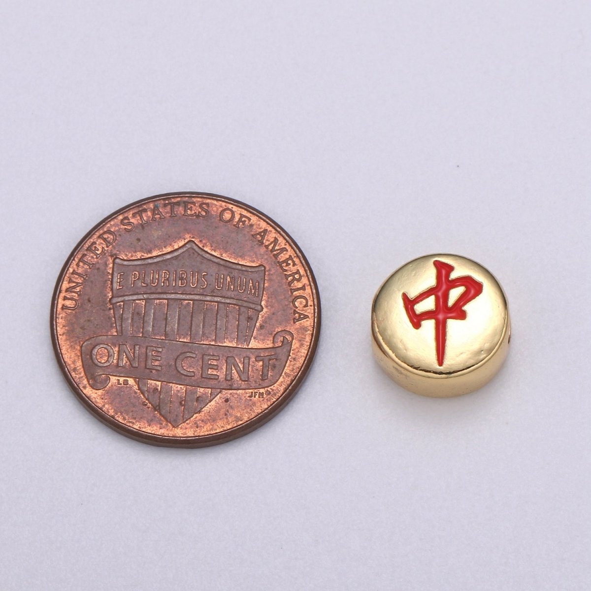 Dainty Mahjong Bead Charms for Jewelry Supply Gold Mahjong Tile Bead Spacer Chinese Character Red Dragon Center Tile Wealth B-490