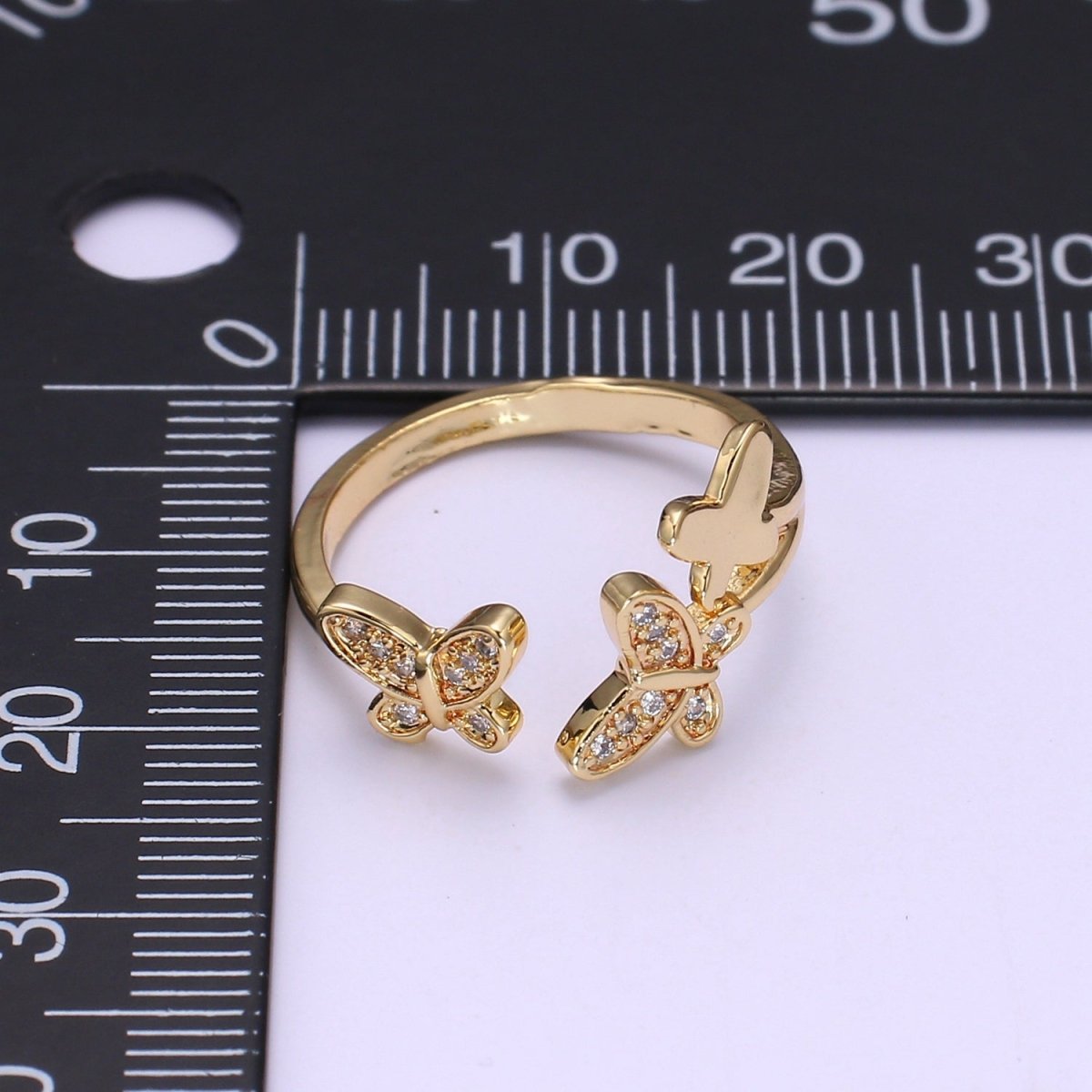 Dainty Mariposa Ring with Gold Cz Butterfly Open Adjustable Ring O-960