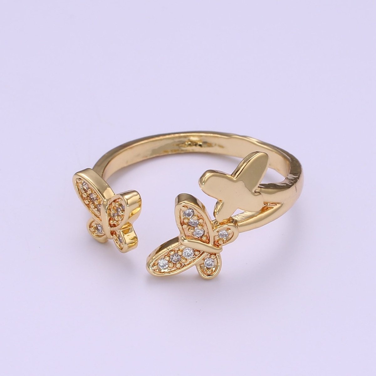 Dainty Mariposa Ring with Gold Cz Butterfly Open Adjustable Ring O-960