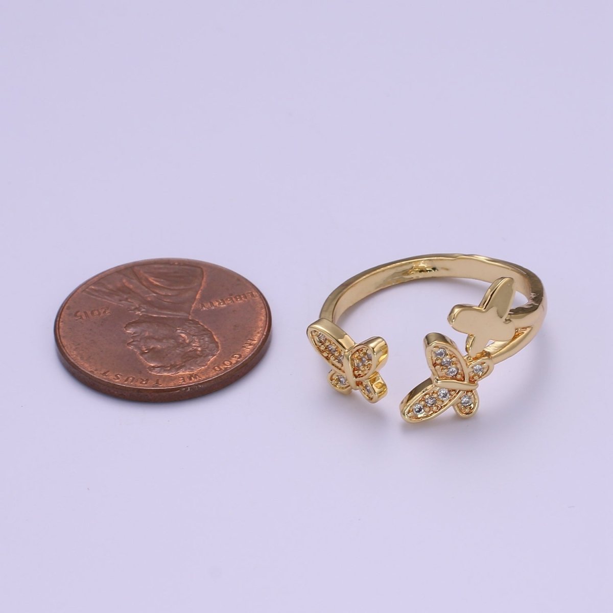 Dainty Mariposa Ring with Gold Cz Butterfly Open Adjustable Ring O-960