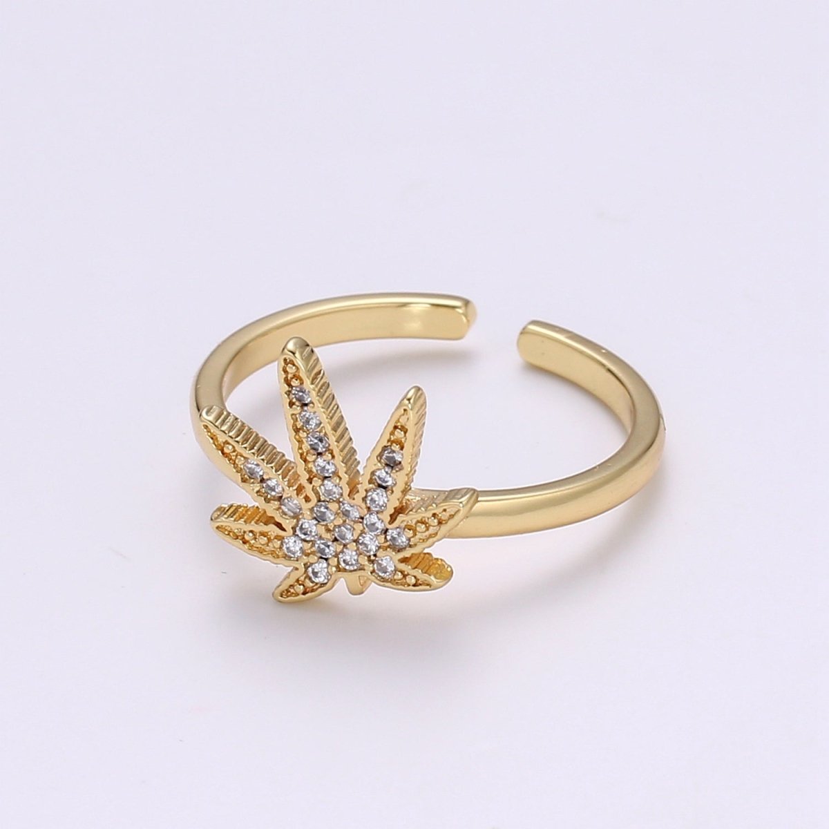 Dainty Mary Jane Ring | Studded Cannabis Ring | Marijuana Ring | Cubic Gold Filled Open Ring Adjustable Ring Gift | Weed Ring | For Woman  R331