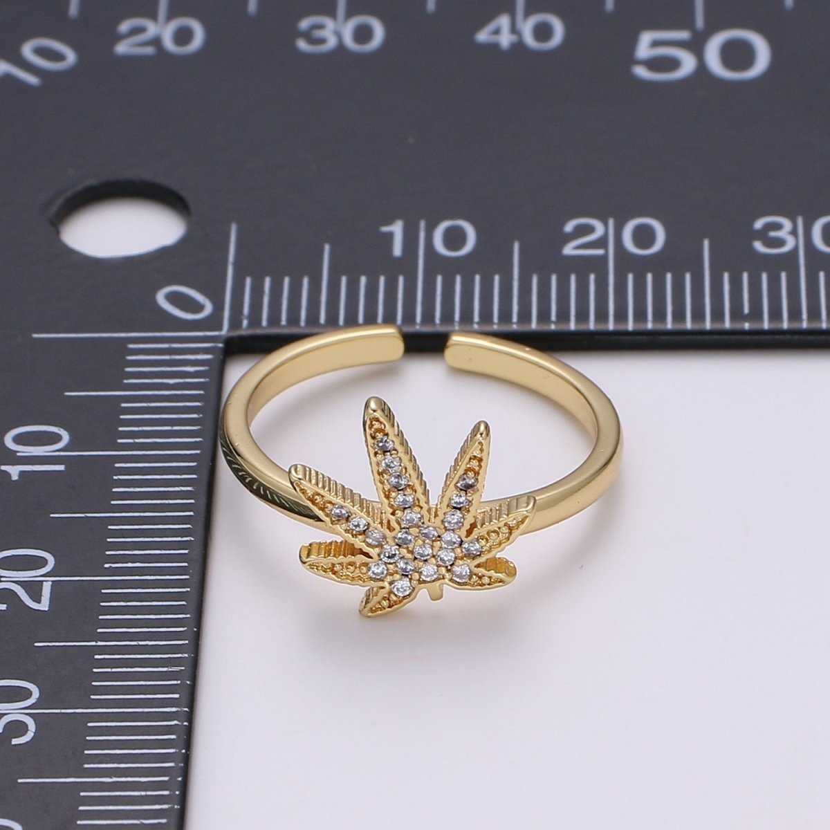 Dainty Mary Jane Ring | Studded Cannabis Ring | Marijuana Ring | Cubic Gold Filled Open Ring Adjustable Ring Gift | Weed Ring | For Woman  R331