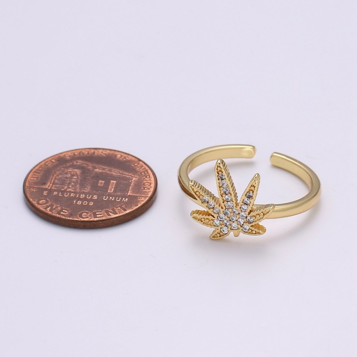 Dainty Mary Jane Ring | Studded Cannabis Ring | Marijuana Ring | Cubic Gold Filled Open Ring Adjustable Ring Gift | Weed Ring | For Woman  R331