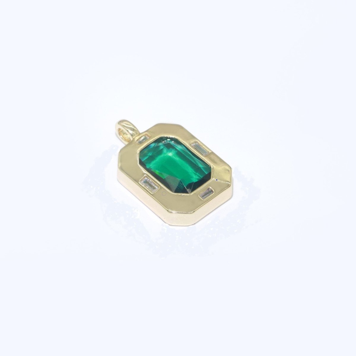 Dainty Medallion Charm Octagon Shape Pendant, 14K Gold Filled CZ Cubic Zirconia Clear Blue Green Charm for Necklace Bracelet Component J-900~J-902