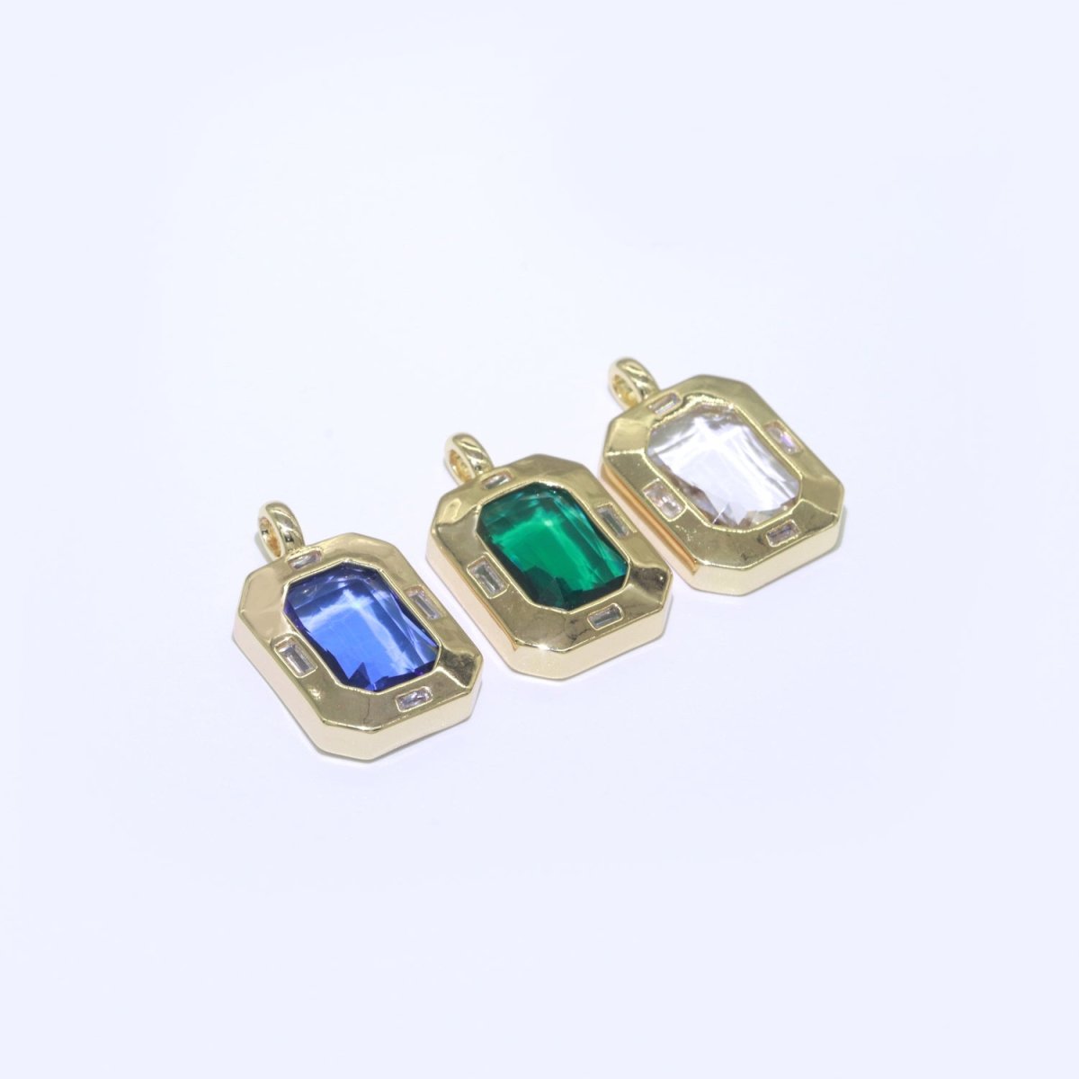 Dainty Medallion Charm Octagon Shape Pendant, 14K Gold Filled CZ Cubic Zirconia Clear Blue Green Charm for Necklace Bracelet Component J-900~J-902