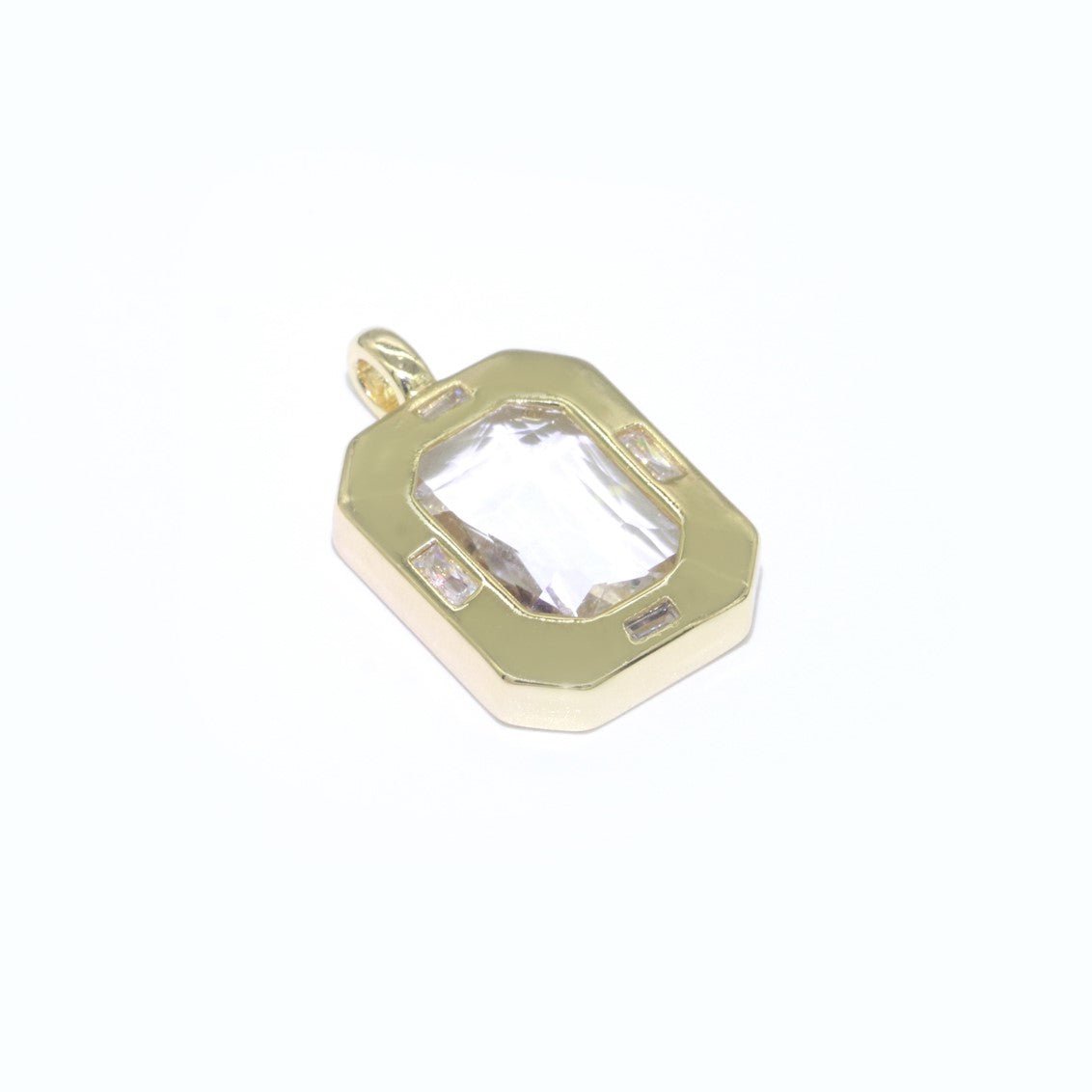 Dainty Medallion Charm Octagon Shape Pendant, 14K Gold Filled CZ Cubic Zirconia Clear Blue Green Charm for Necklace Bracelet Component J-900~J-902