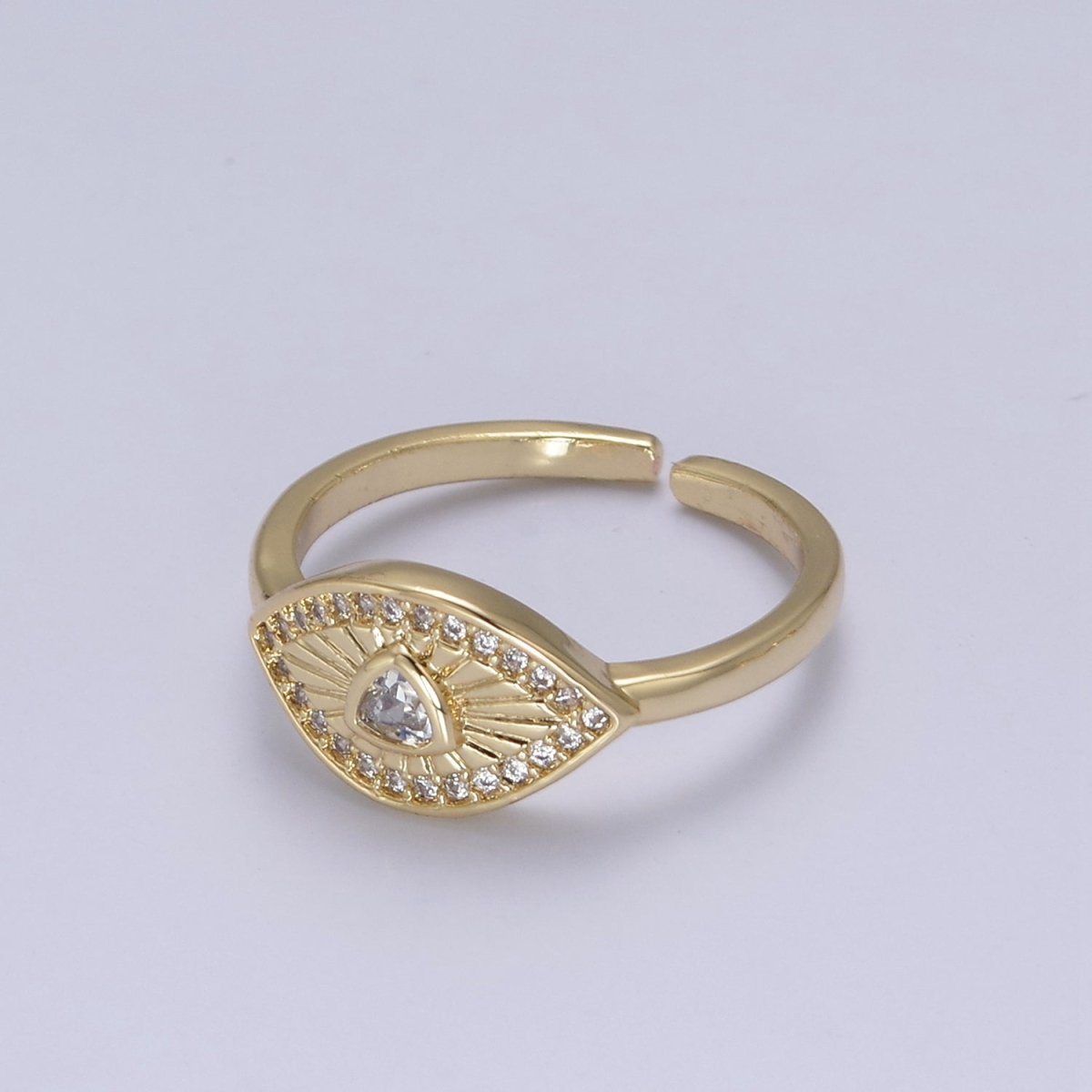 Dainty Micro Pave Cubic Zirconia Evil Eye Stackable Adjustable 24K Gold Filled Ring U-517 ~ U-520