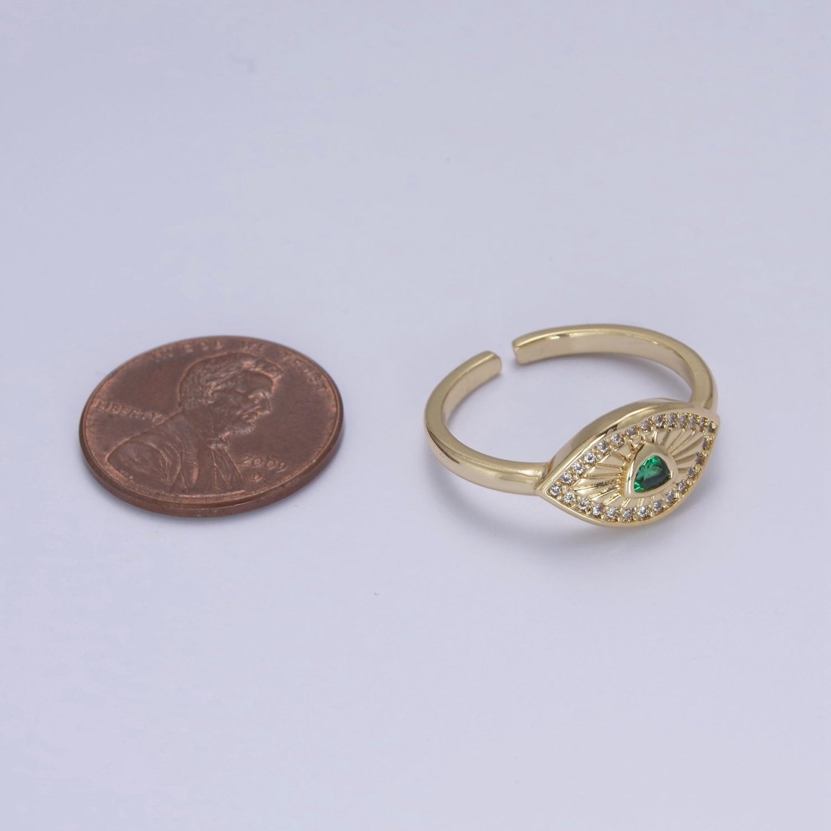 Dainty Micro Pave Cubic Zirconia Evil Eye Stackable Adjustable 24K Gold Filled Ring U-517 ~ U-520