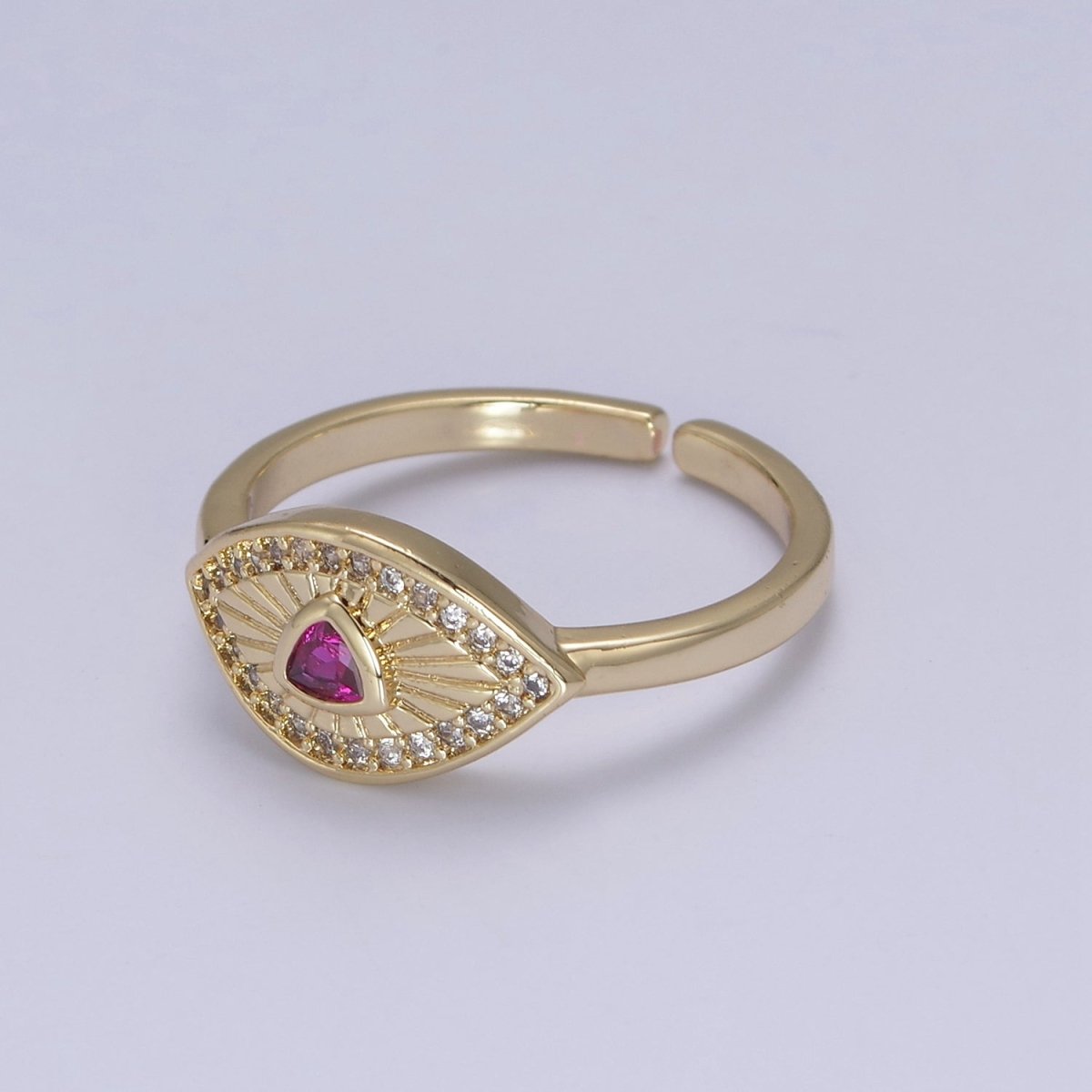 Dainty Micro Pave Cubic Zirconia Evil Eye Stackable Adjustable 24K Gold Filled Ring U-517 ~ U-520