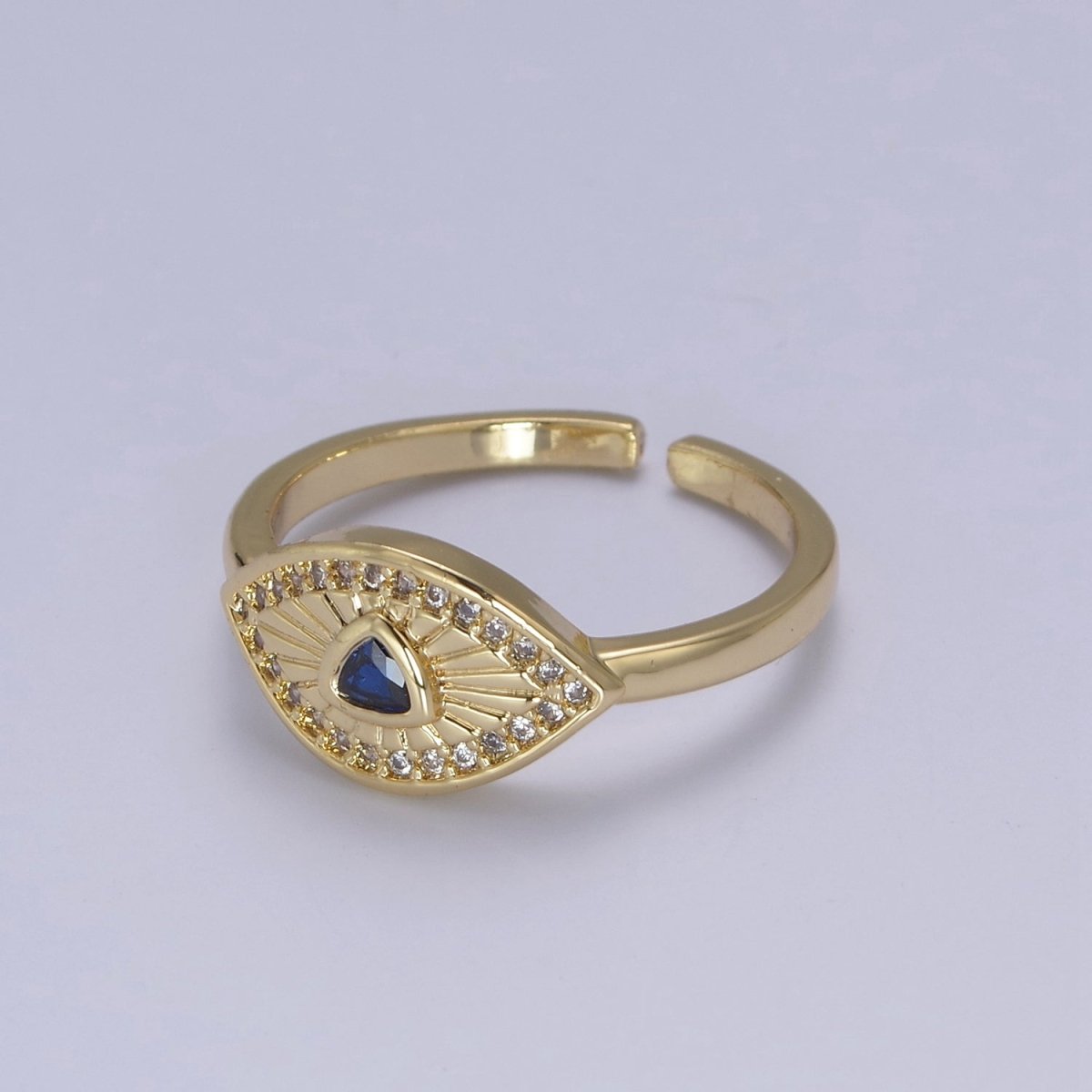 Dainty Micro Pave Cubic Zirconia Evil Eye Stackable Adjustable 24K Gold Filled Ring U-517 ~ U-520