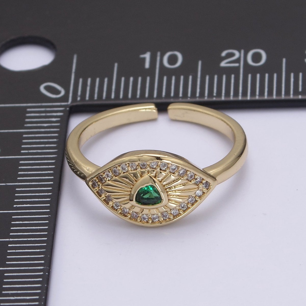 Dainty Micro Pave Cubic Zirconia Evil Eye Stackable Adjustable 24K Gold Filled Ring U-517 ~ U-520
