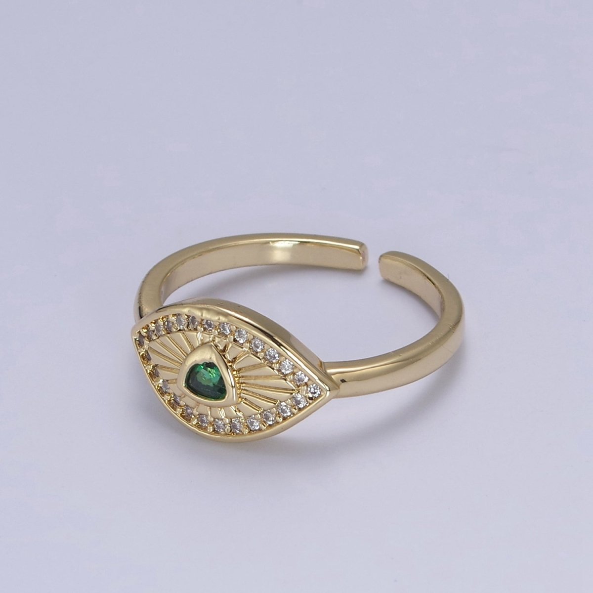 Dainty Micro Pave Cubic Zirconia Evil Eye Stackable Adjustable 24K Gold Filled Ring U-517 ~ U-520