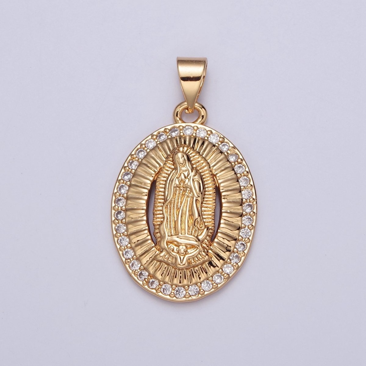 Dainty Micro Pave Cubic Zirconia Mother Virgin Mary Pendant, Gold Religious Pendant For Jewelry Makin H-695