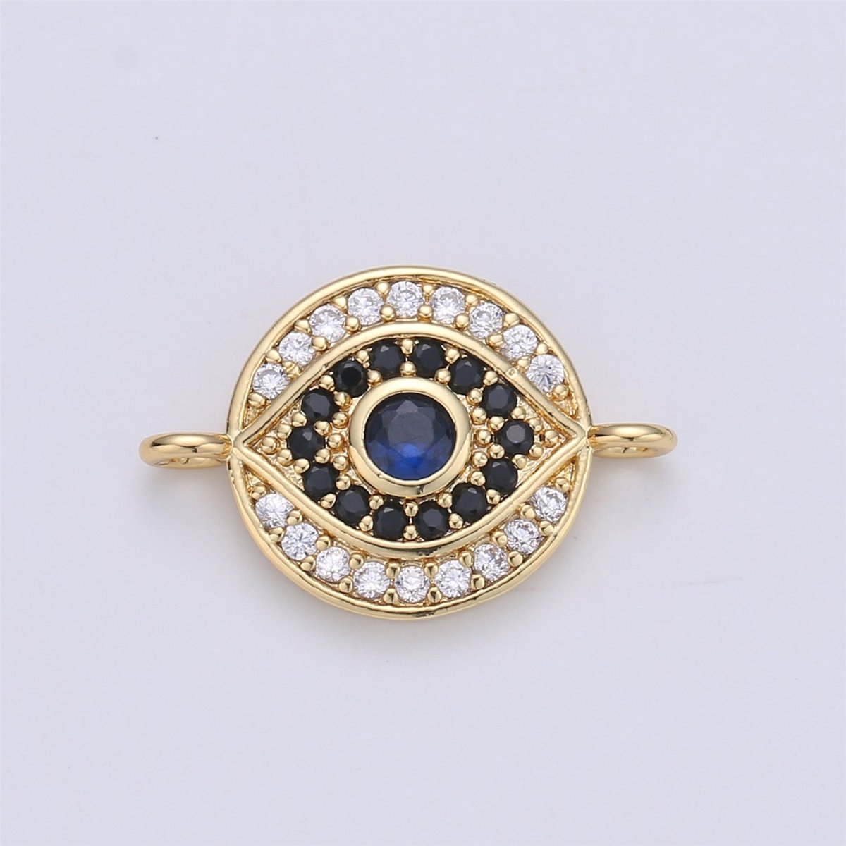 Dainty Micro Pave EVIL Eye Connector, CZ Evil Eye Charm, Cubic Zirconia Rose Gold Evil Eye Bracelet Connector Link Charm F-337