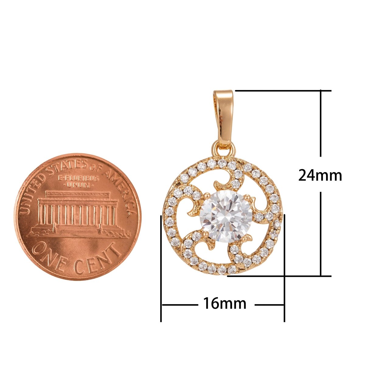 Dainty Micro Pave Gold Filled Sun Burst Charm 24x16mm, Cubic Zirconia PENDANT Charm For Necklace Making, Jewelry Component Supply I-243